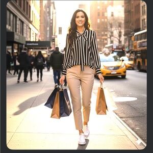 Adriana papell Black and beige Striped Women's Top